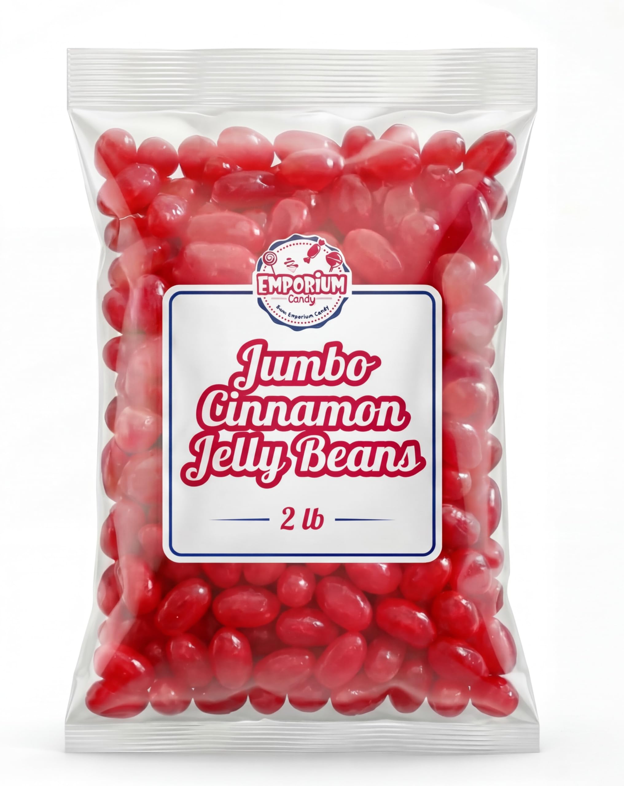 Emporium Candy close-up of jelly beans texture, highlights chewy large size