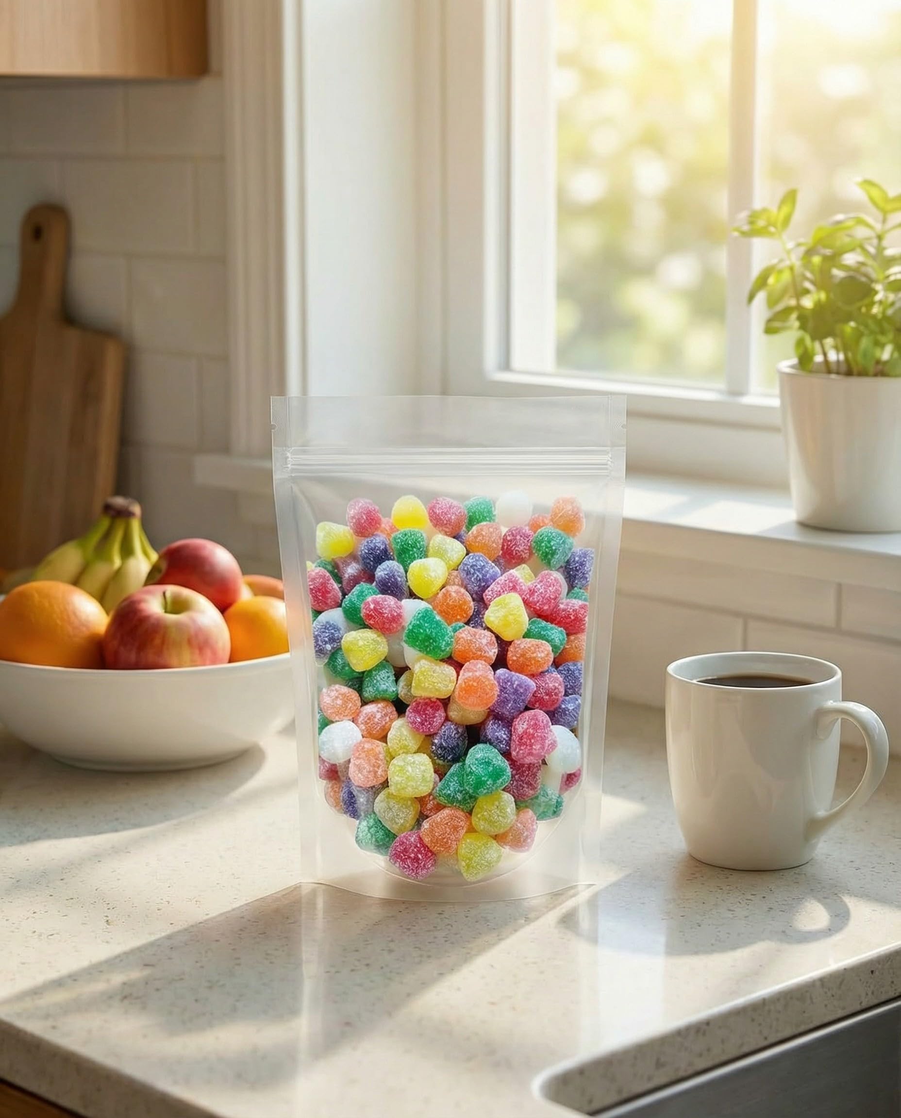EMPORIUM CANDY two-pound bag next to hand to show generous bulk size