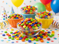 EMPORIUM CANDY assortment scatter displaying six vibrant flavors for variety