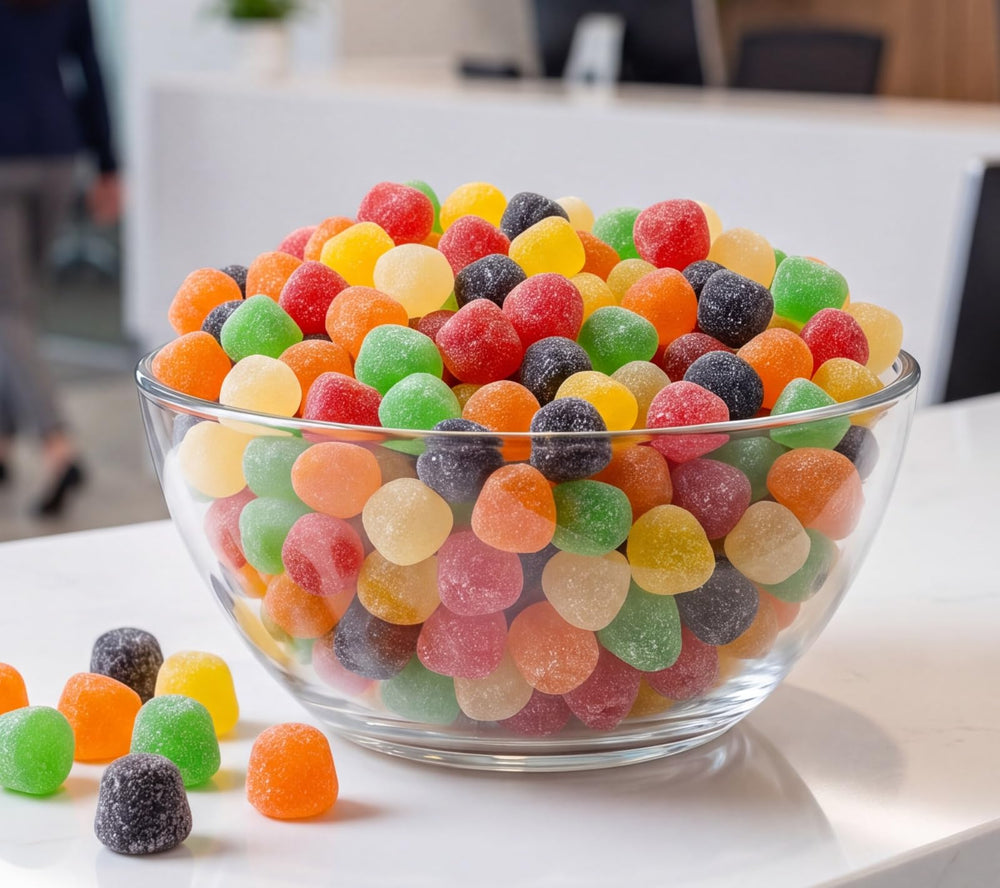 Emporium Candy size comparison with coin demonstrating piece dimensions