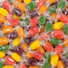 EMPORIUM CANDY TASTY TREATS FOR THE TUMMY front bag showing colorful fruit barrels and easy storage