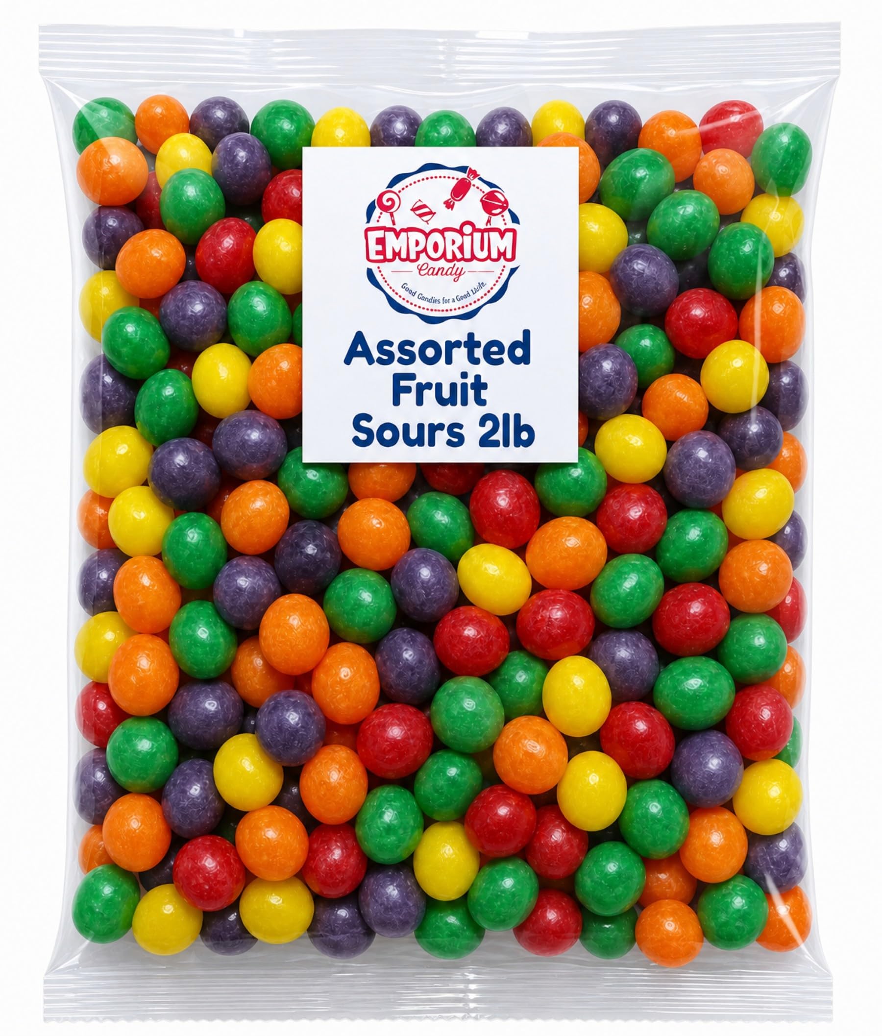 EMPORIUM assorted fruit sours scattered to show color and flavor variety