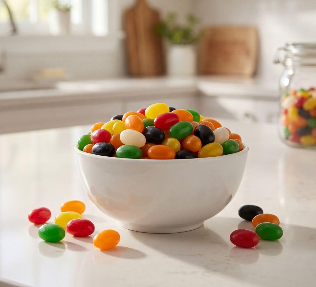 Ceramic bowl filled with Emporium Spiced Jelly Beans for party display and snacking