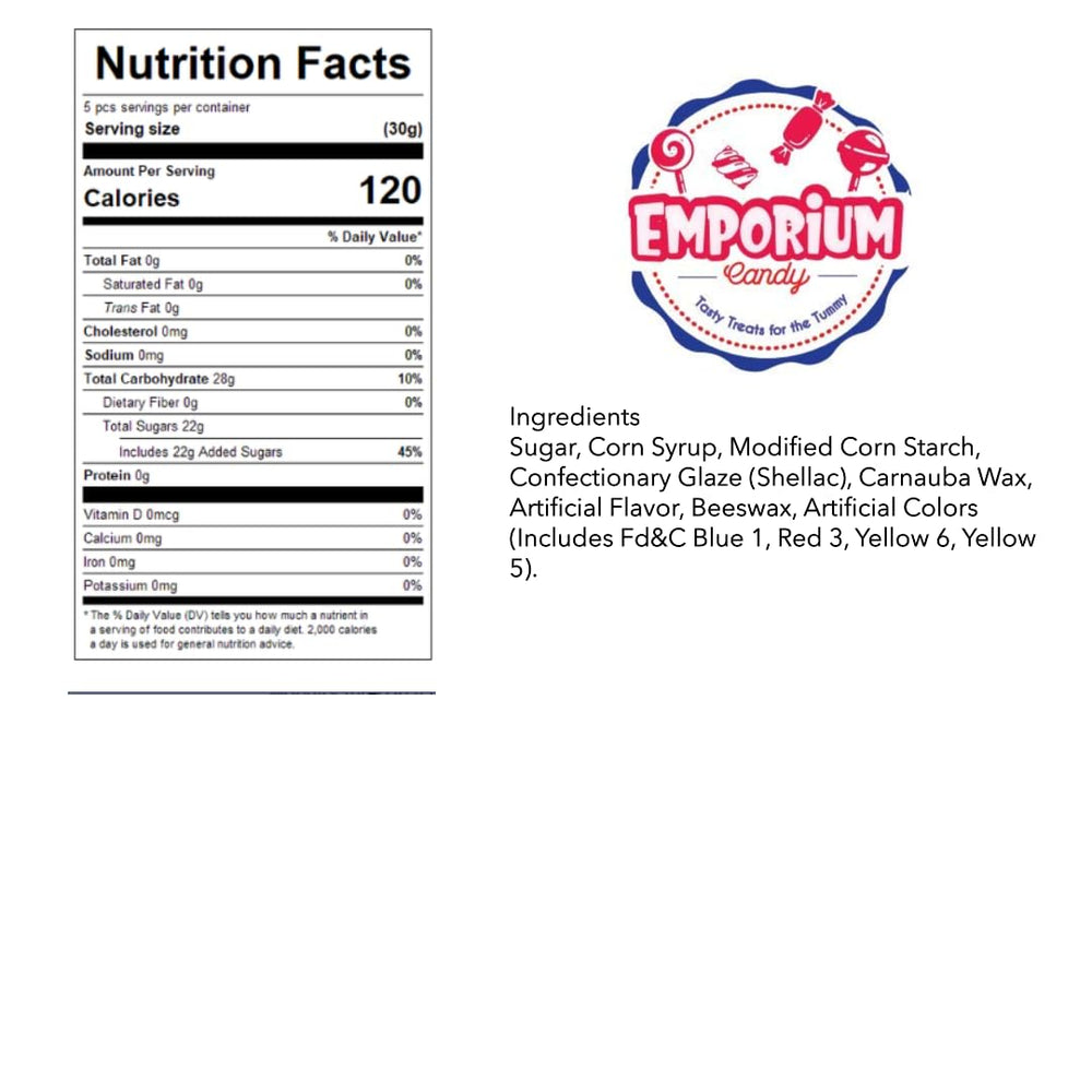 EMPORIUM CANDY TASTY TREATS product label and ingredients for shopper clarity