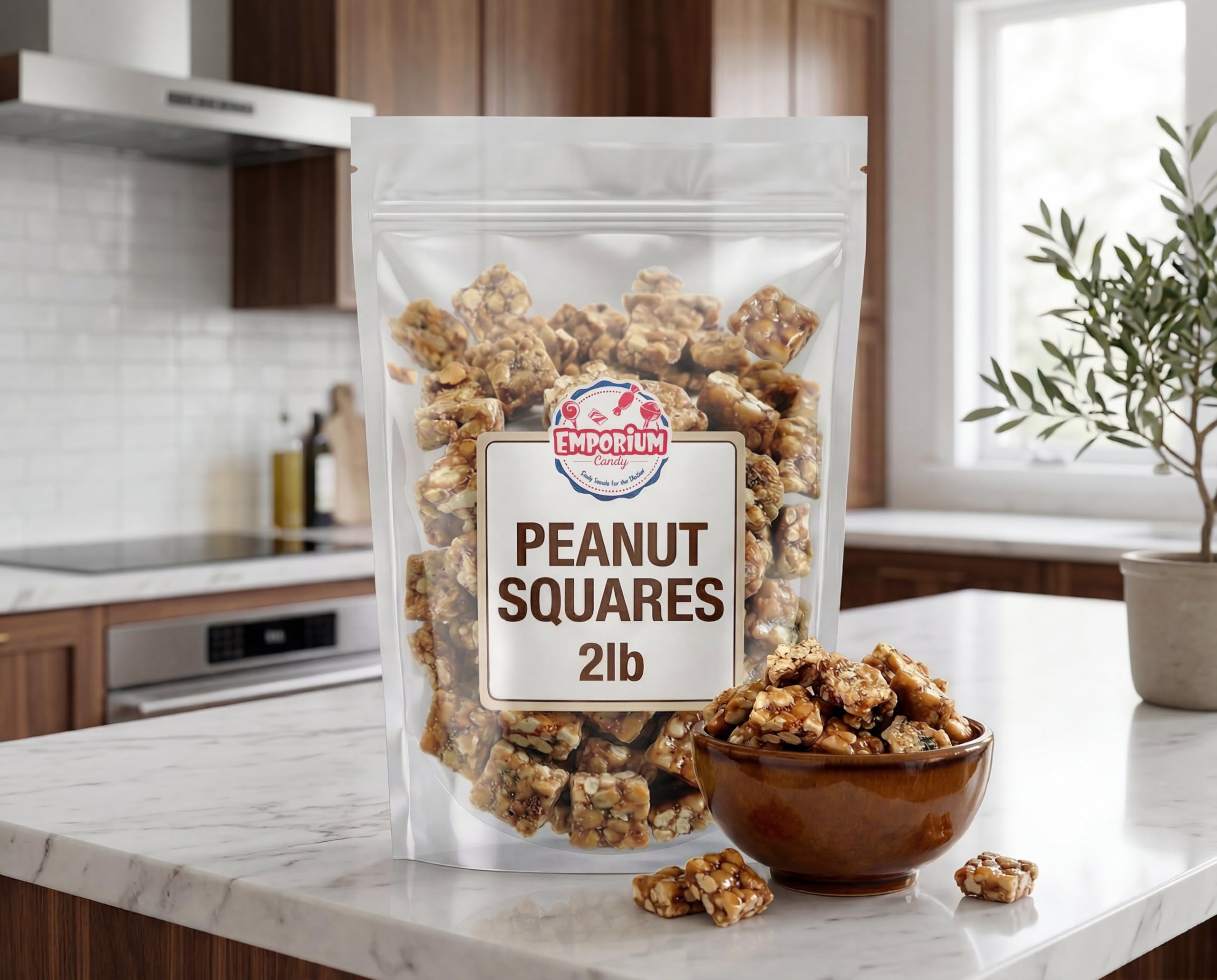 EMPORIUM close-up of crunchy peanut square texture highlighting roasted peanuts