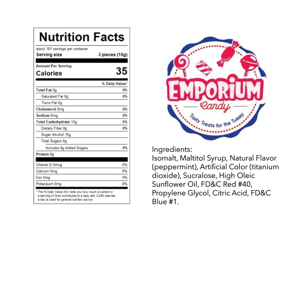 EMPORIUM product label listing isomalt and zero sugar benefit