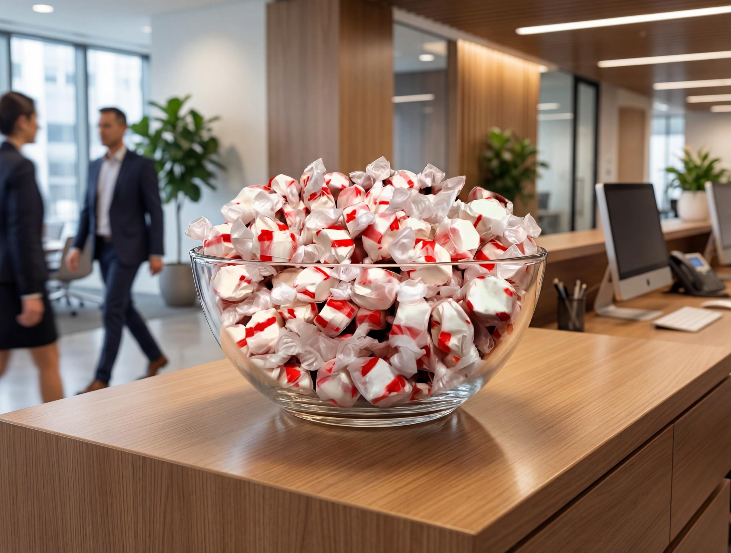 EMPORIUM Candy peppermint taffy beside a coin showing size and portion clarity