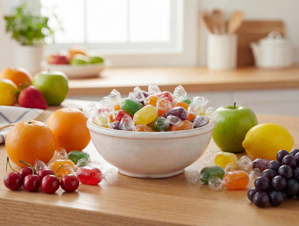 EMPORIUM CANDY TASTY TREATS FOR THE TUMMY candies beside a ruler to show size and portion clarity