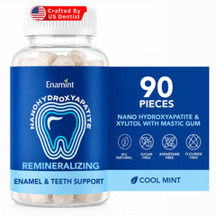 Enamint front packaging showing cool mint and 90-piece bottle benefit freshness