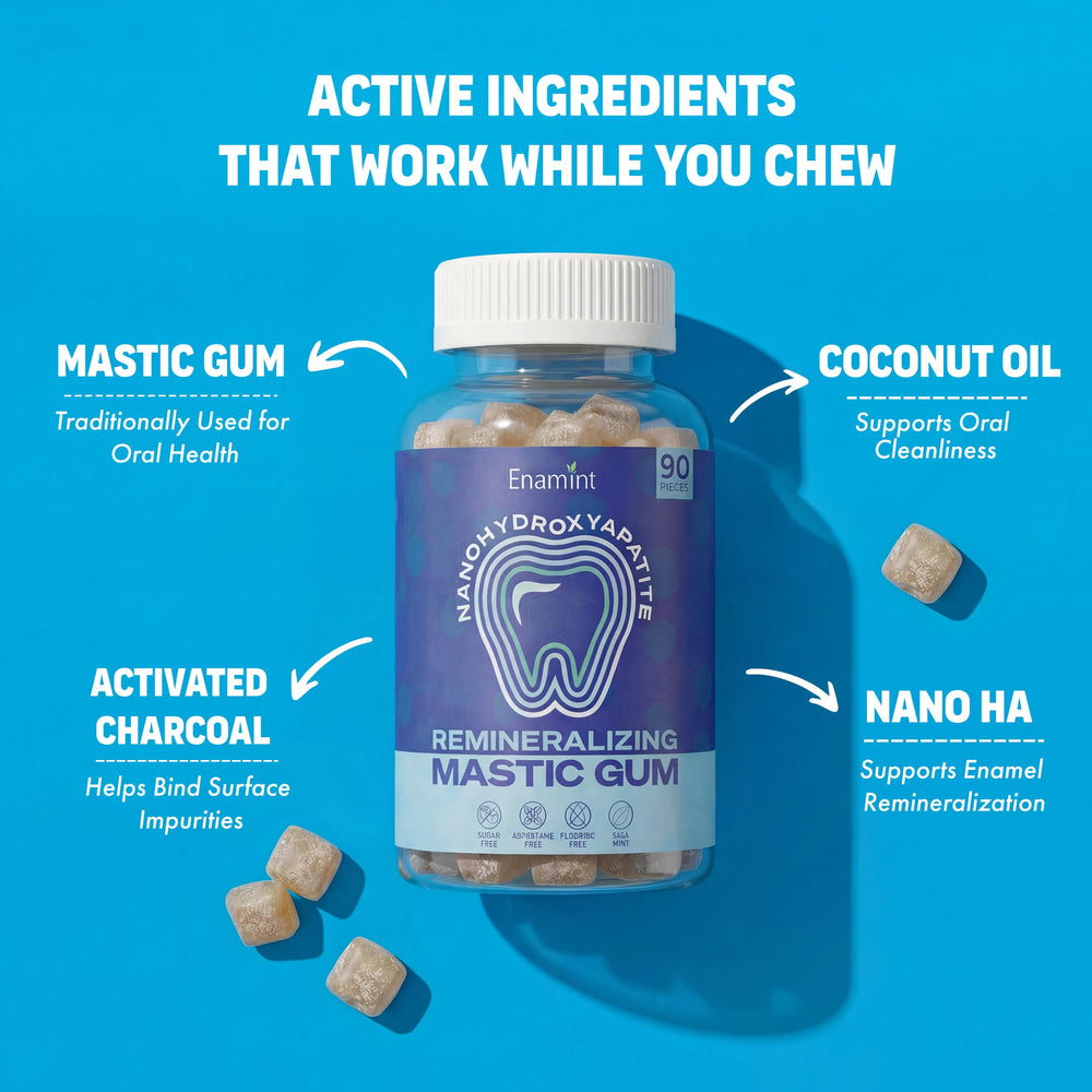 Enamint open bottle with 90 pieces for convenient daily oral care