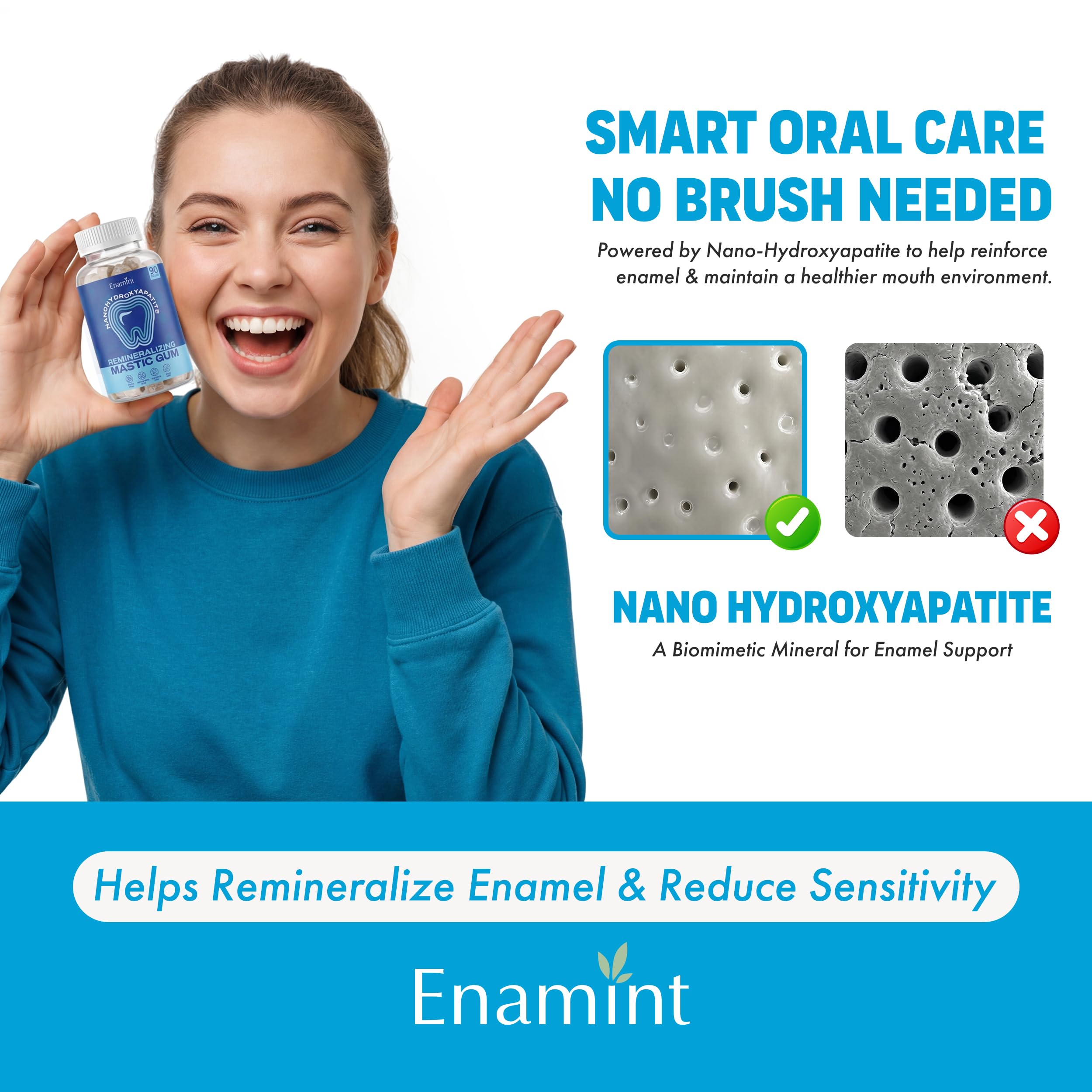 Enamint single gum piece close-up highlighting smooth texture and chew benefits