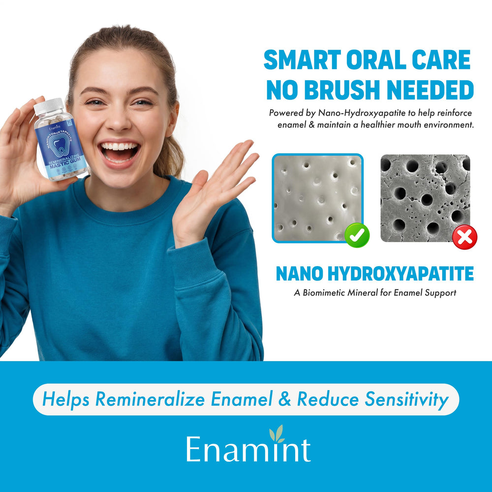 Enamint single gum piece close-up highlighting smooth texture and chew benefits