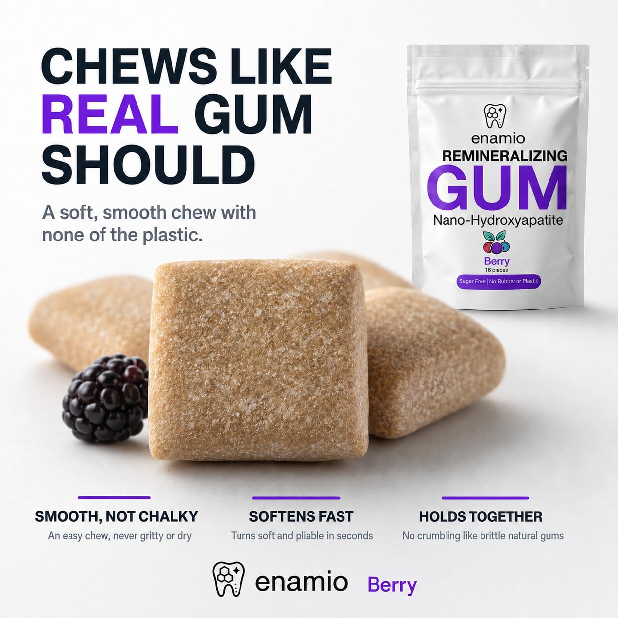 enamio chew in hand showing size and travel convenience