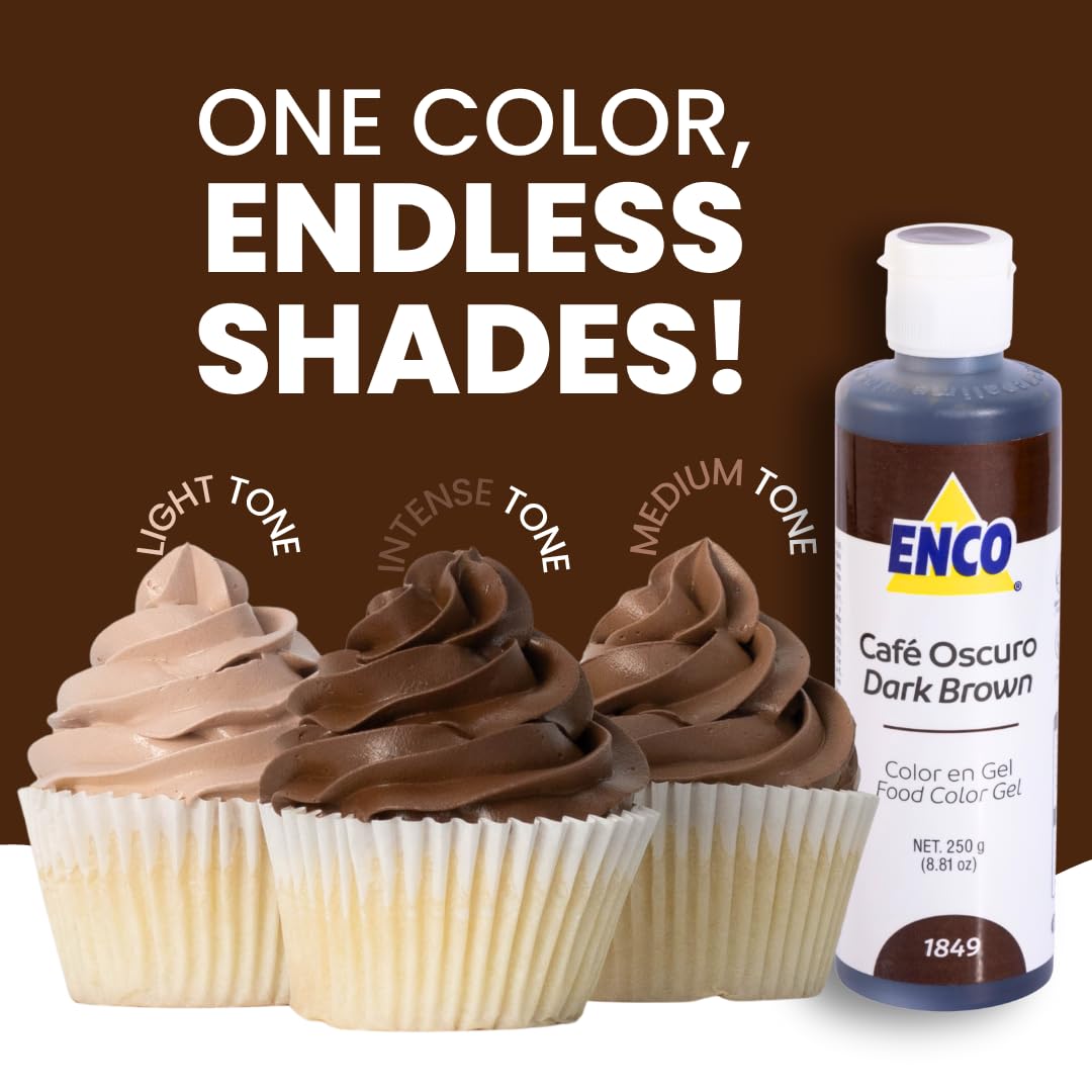 ENCO dark brown frosting swirl illustrating deep even color and piping hold