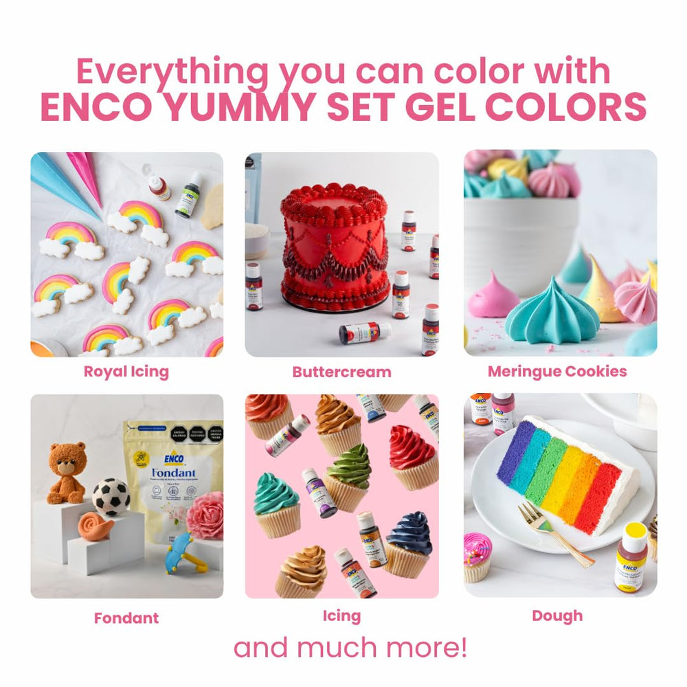 ENCO decorated cupcakes using the set illustrating vibrant, professional-looking frosting
