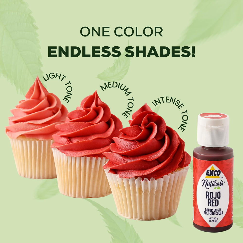 Cupcakes colored with ENCO red gel, displaying bright results and professional appearance benefit
