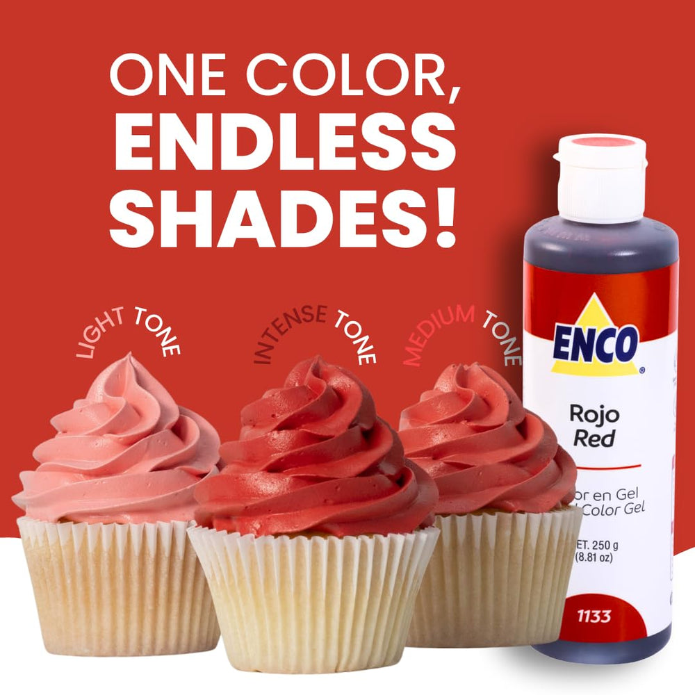 ENCO red used in frosting before and after for bold color payoff