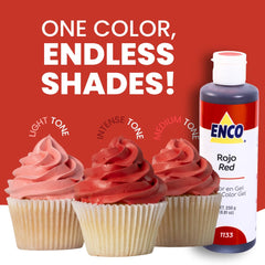 ENCO red used in frosting before and after for bold color payoff
