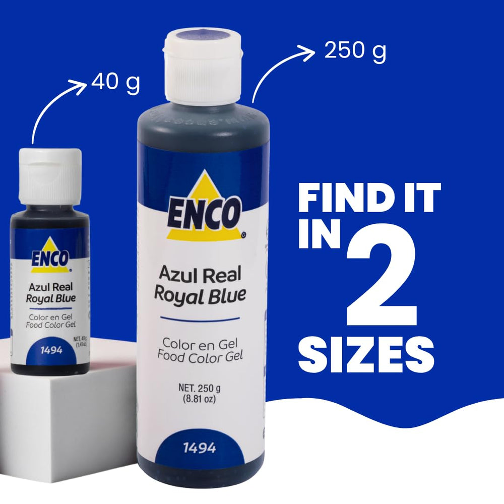 ENCO royal blue next to measuring spoons for scale and simple portion guidance