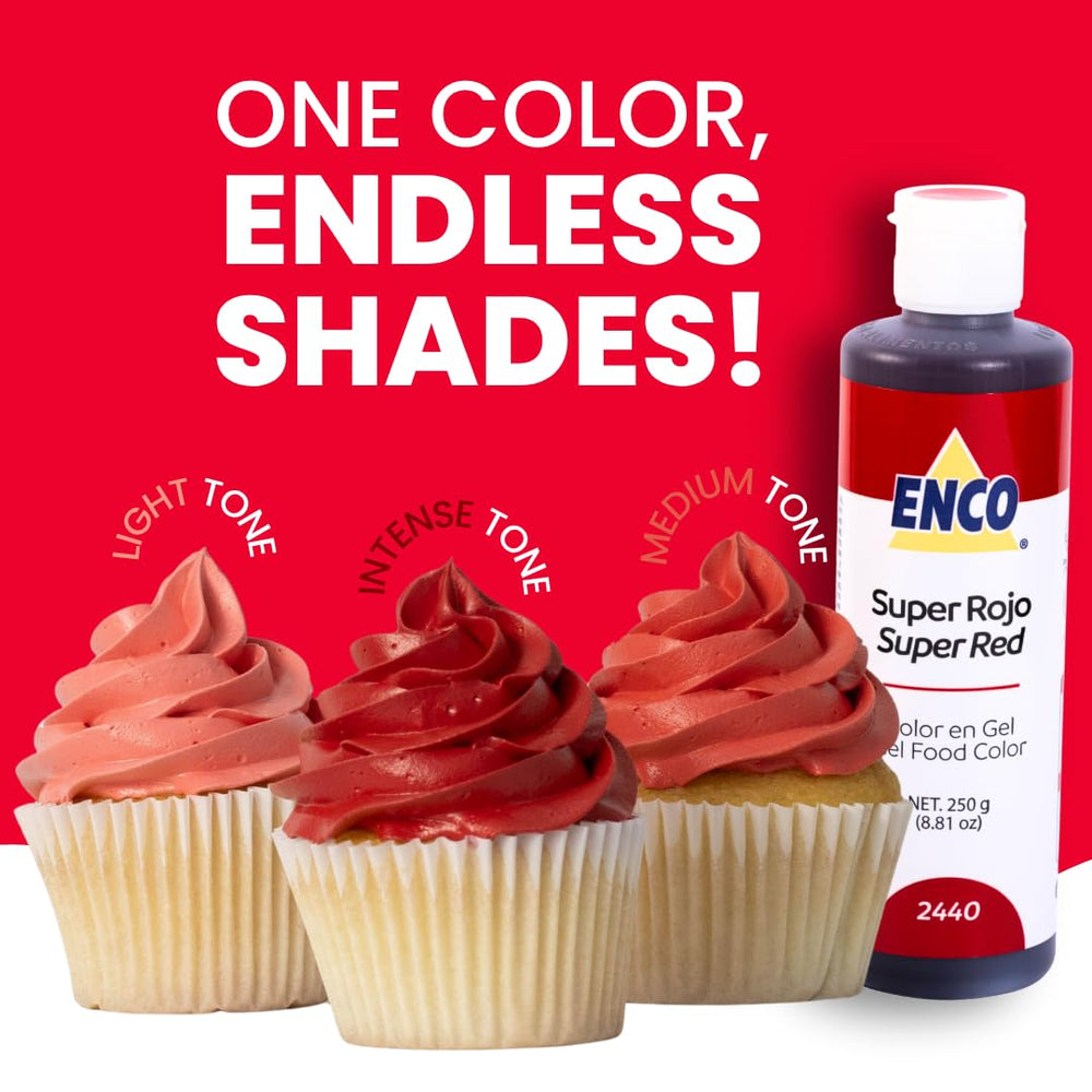 ENCO tinted frosting on cake illustrating bold Super Red color and vibrant results