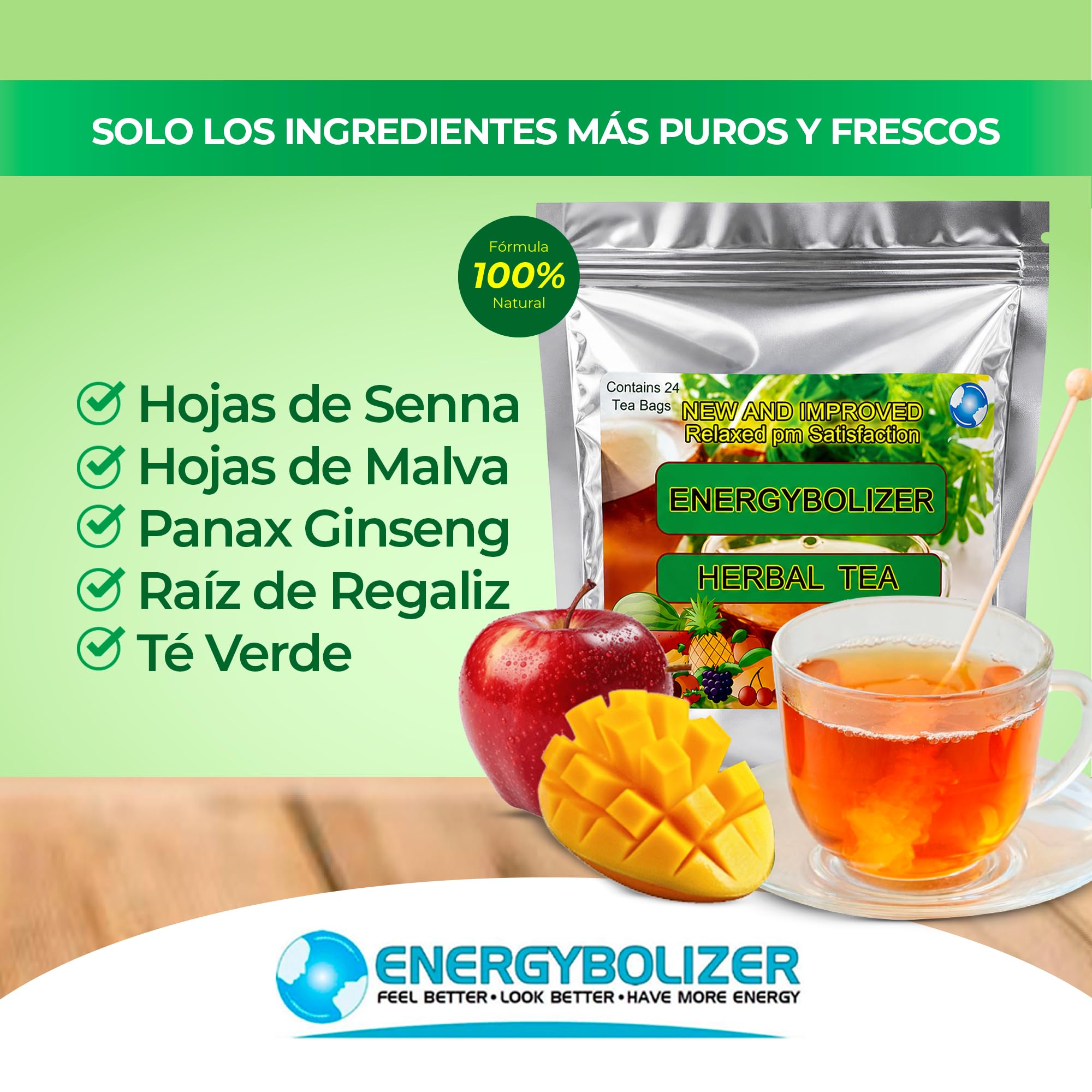 Energybolizer brewed cup with steam highlighting apple mango aroma and comforting effect