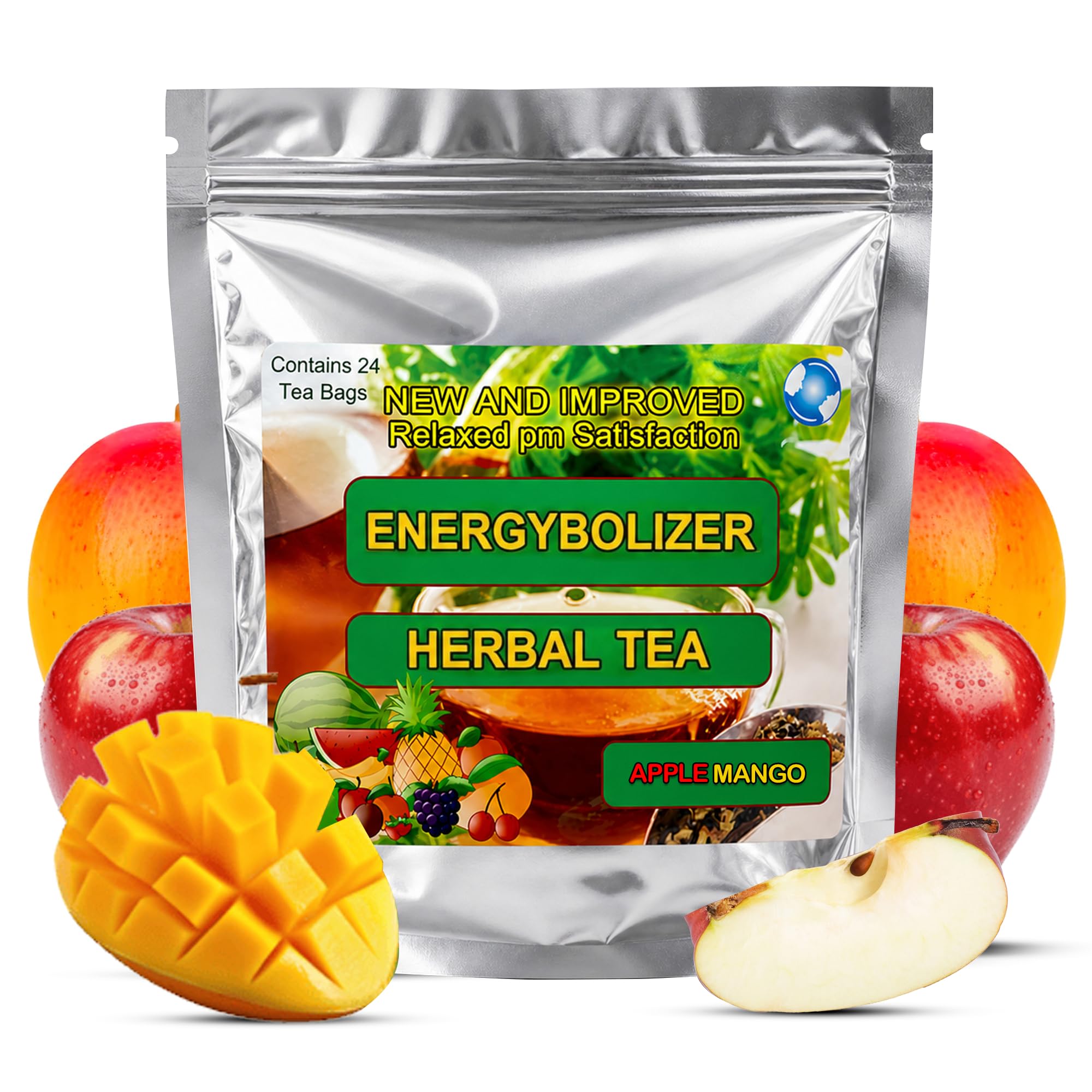 Energybolizer front packaging showing apple mango flavor and 24 bags benefit clarity