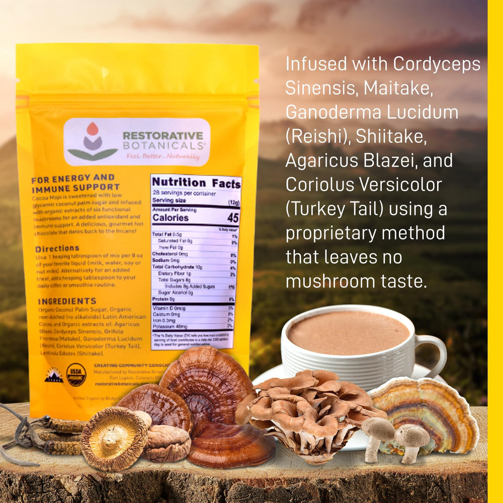 EnerHealth Cocoa Mojo pouring into mug for a warm comforting drink