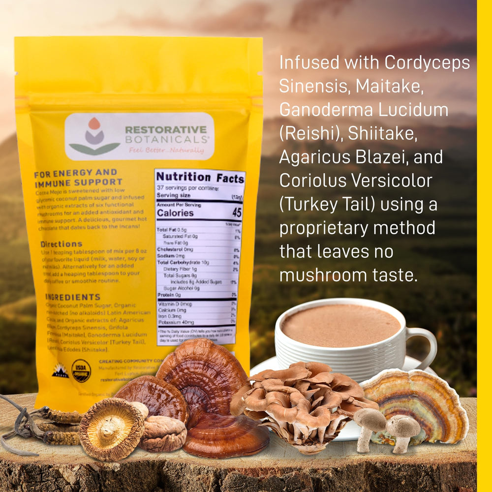 EnerHealth cocoa mojo served in mug steaming, demonstrating comforting warmth and flavor