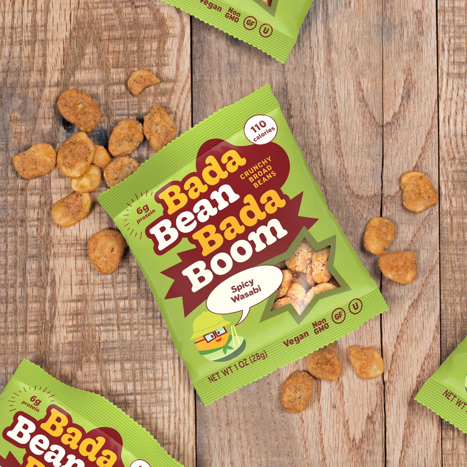 Enlightened Bada Bean in lunchbox demonstrating on-the-go vegan gluten-free snack
