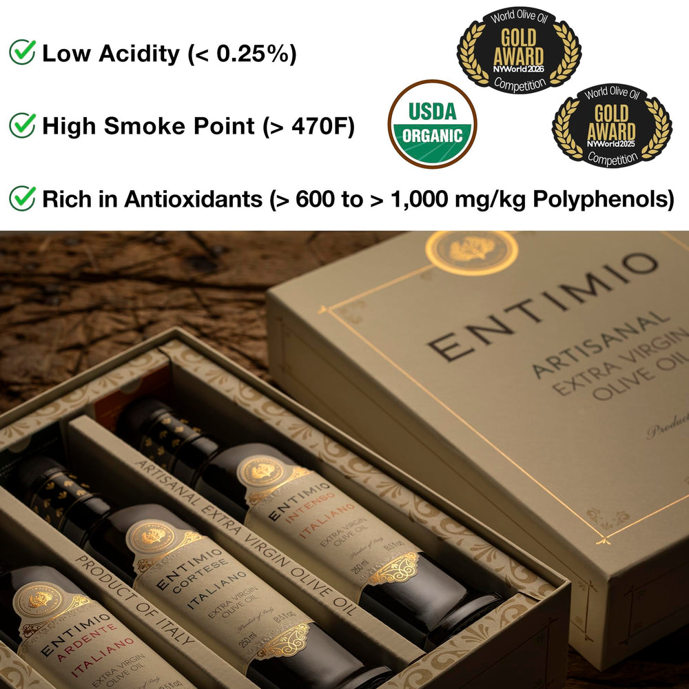 ENTIMIO bottle label close-up highlighting origin and organic certification