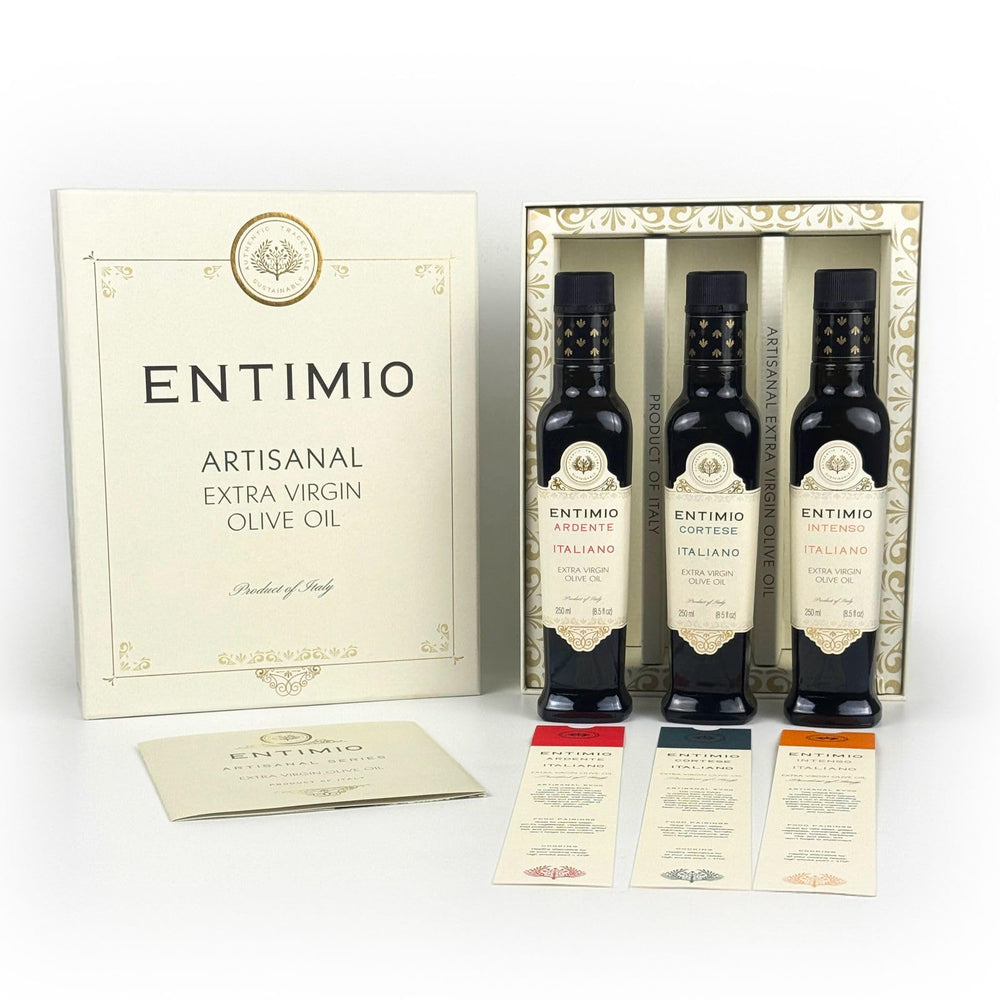 ENTIMIO drizzling oil over salad demonstrating flavor enhancement