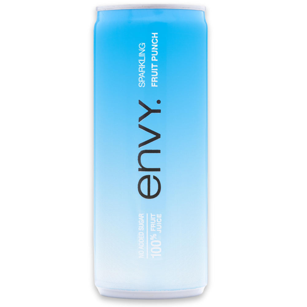 ENVY front packaging showing 8oz can and vibrant label, highlights convenience