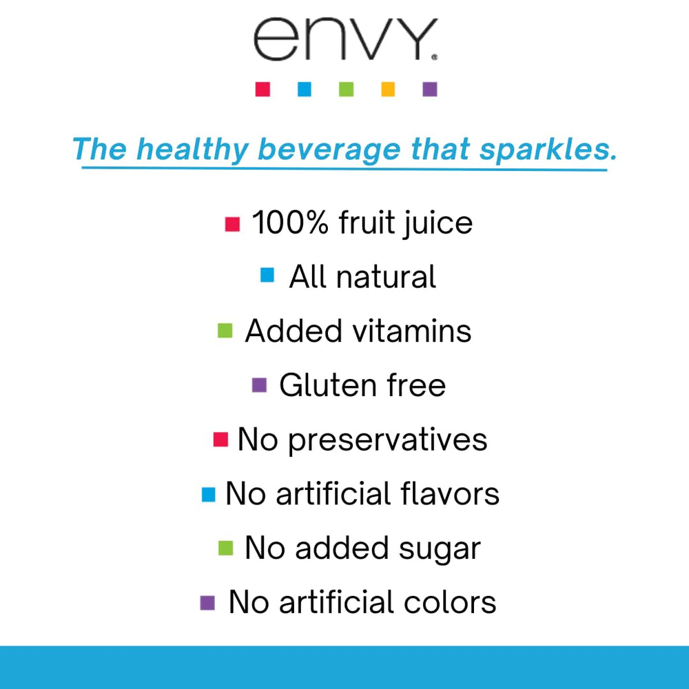 ENVY nutrition label close-up showing vitamins and 100% juice benefits