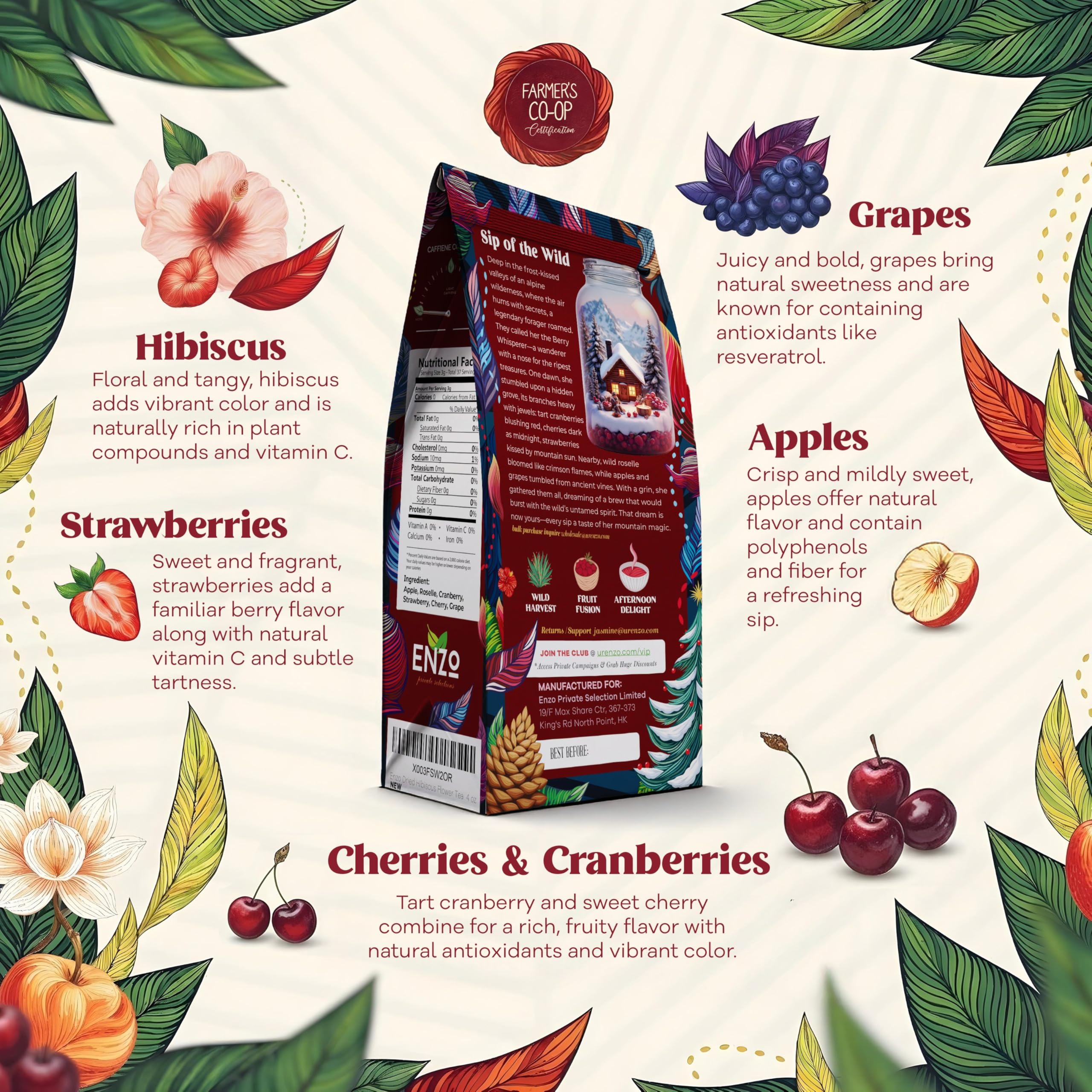 Enzo's Private Selection brewed cup with deep red color and vibrant fruit aroma