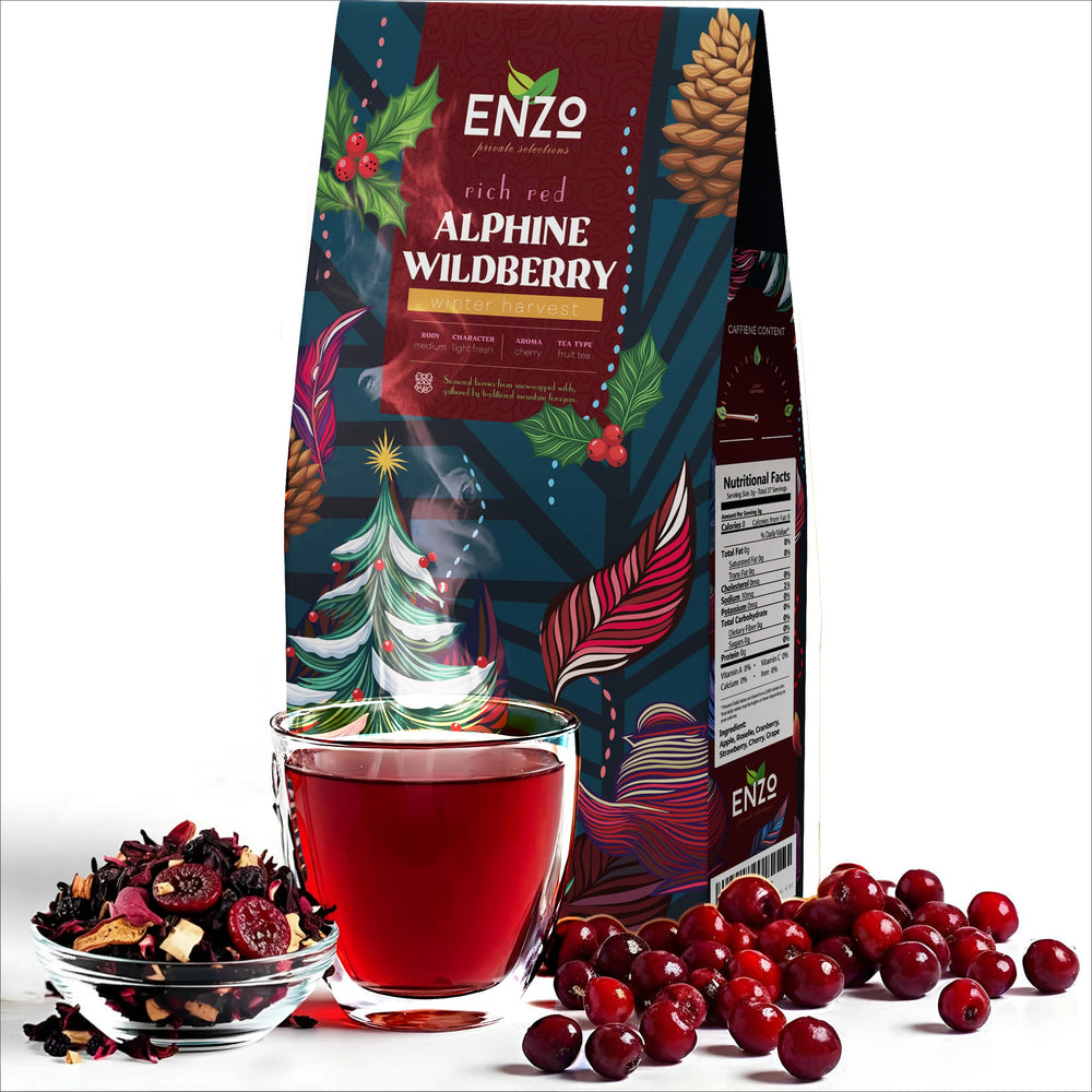 Enzo's Private Selection front tin showing alpine wildberry branding and 4oz size