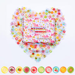 EORA front packaging showing colorful fruit slice candies and one-pound box benefit
