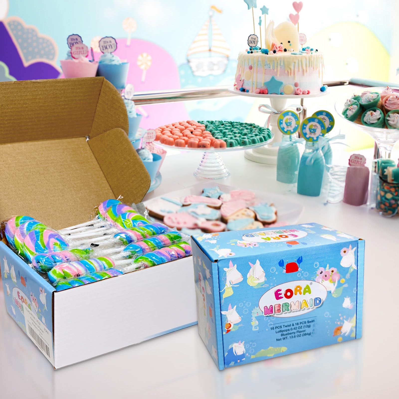 EORA party table with lollipops creating playful, shareable displays