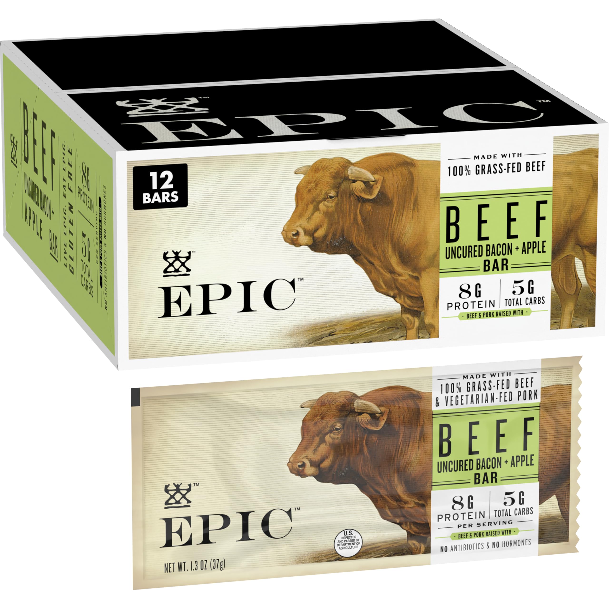 Epic front packaging showing 12-count box and product branding for easy pantry visibility