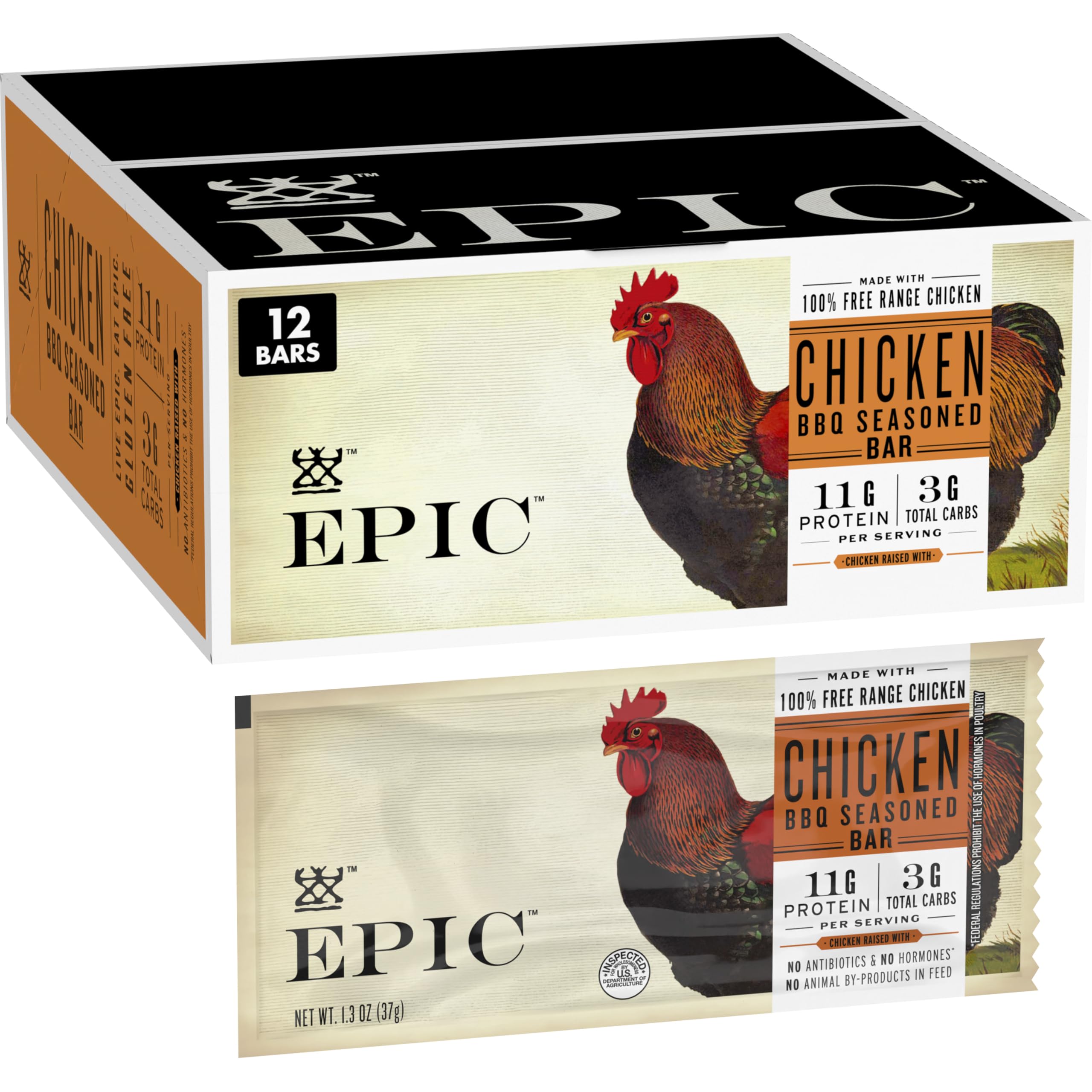 Epic BBQ Chicken front packaging showing brand and savory bar benefits