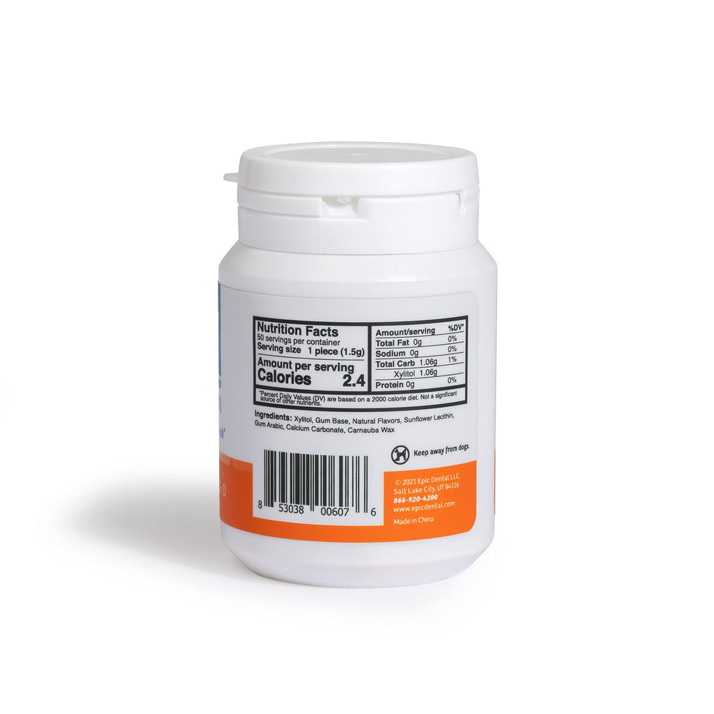 Epic ingredient label closeup showing xylitol content and benefits