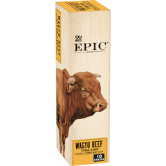 Epic front packaging showing wagyu snack strips and benefits