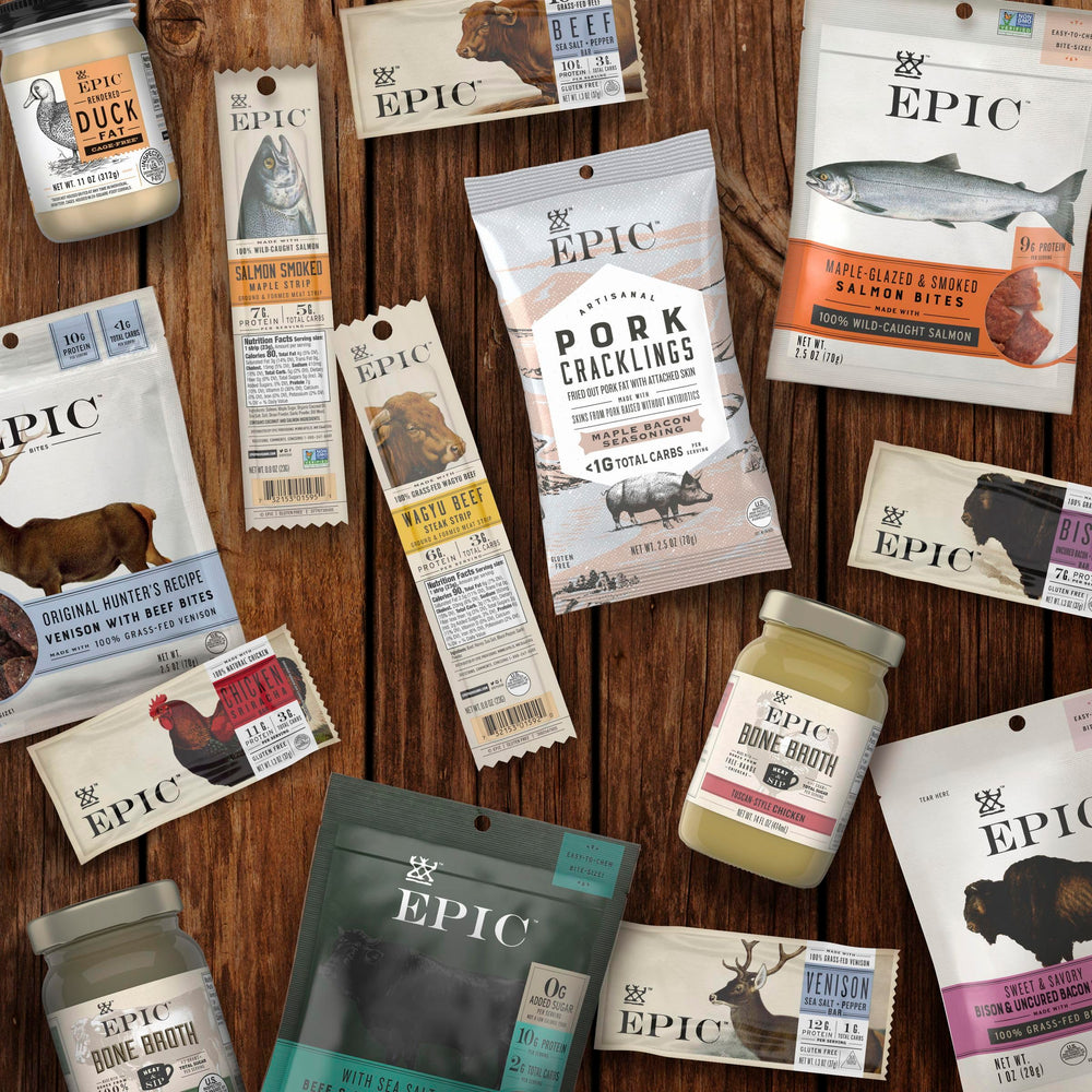 Epic ten individually wrapped wagyu strips arranged to show pack contents