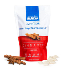 Epic gum front packaging showing 500-piece bulk and cinnamon branding for value