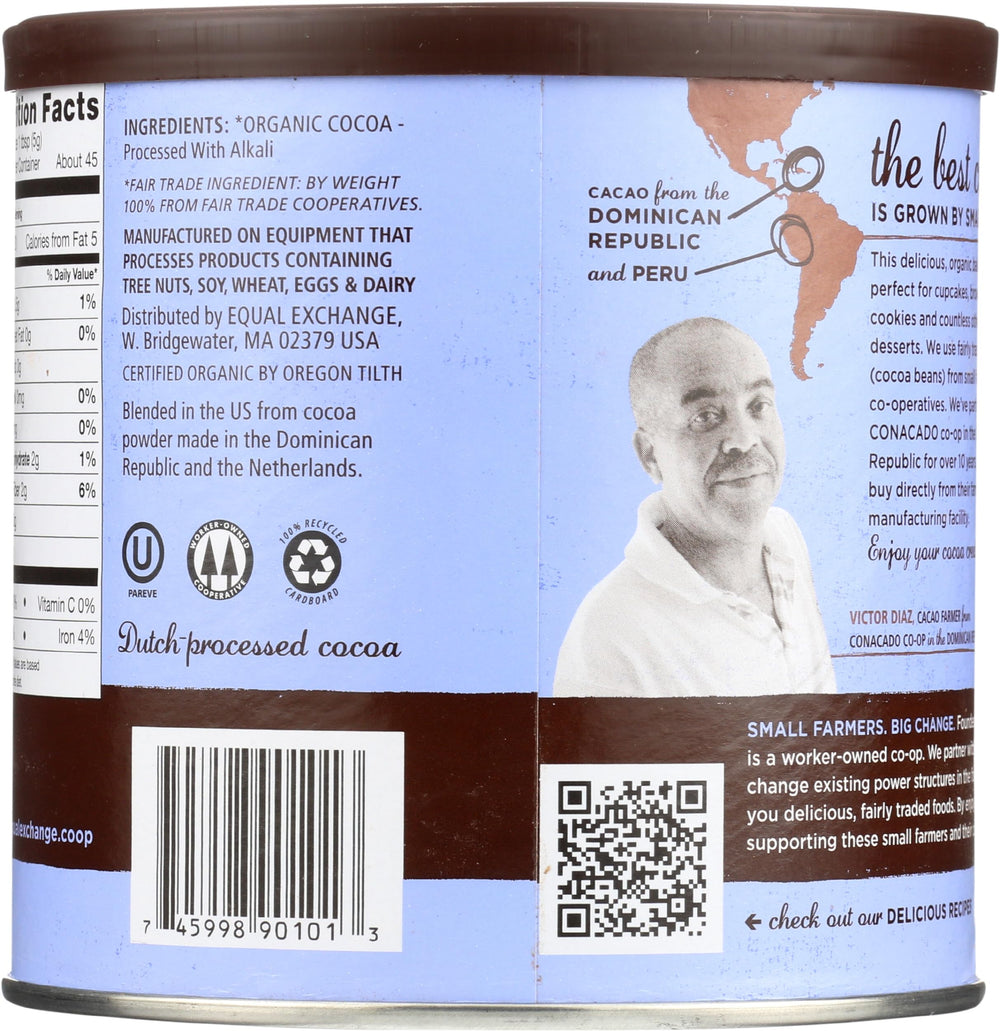 Equal Exchange powder texture close-up showing fine cocoa for consistent mixing benefit