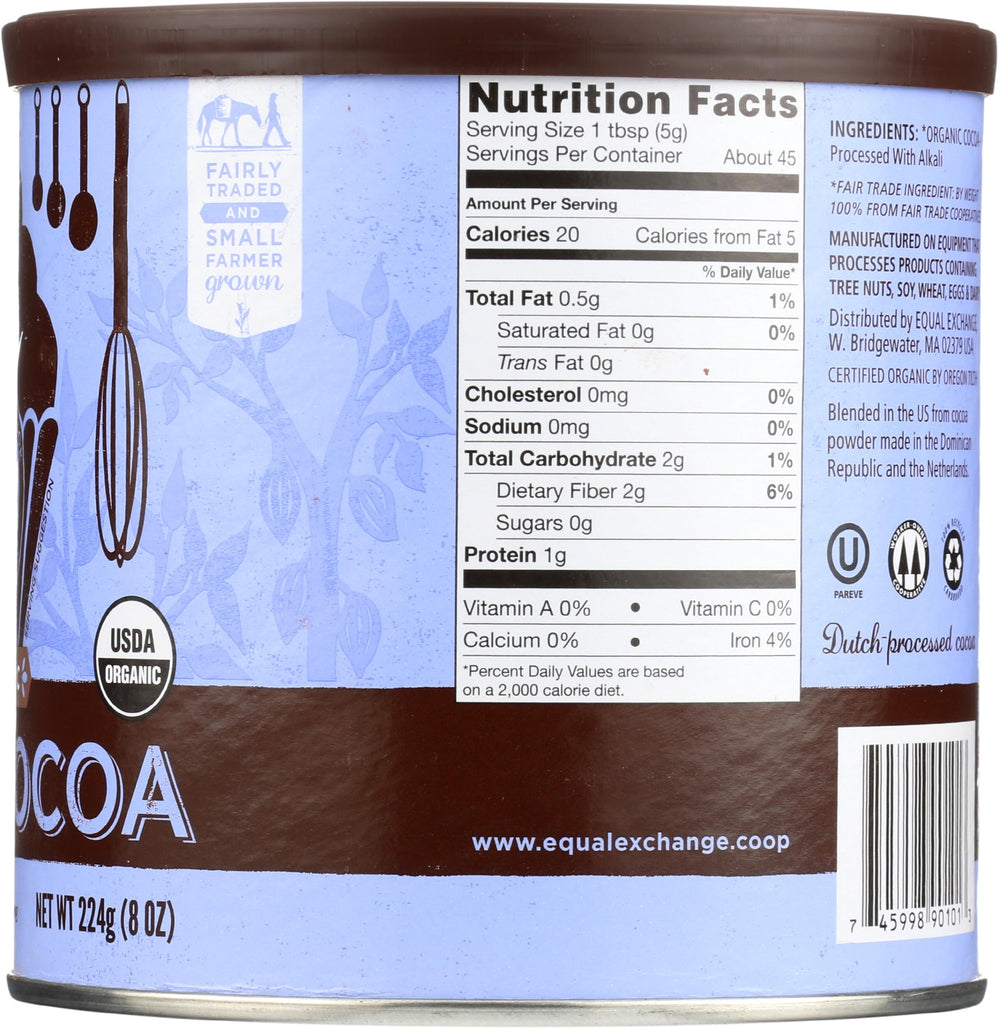 Equal Exchange size scale comparison of 8-ounce can showing compact pantry-friendly benefit