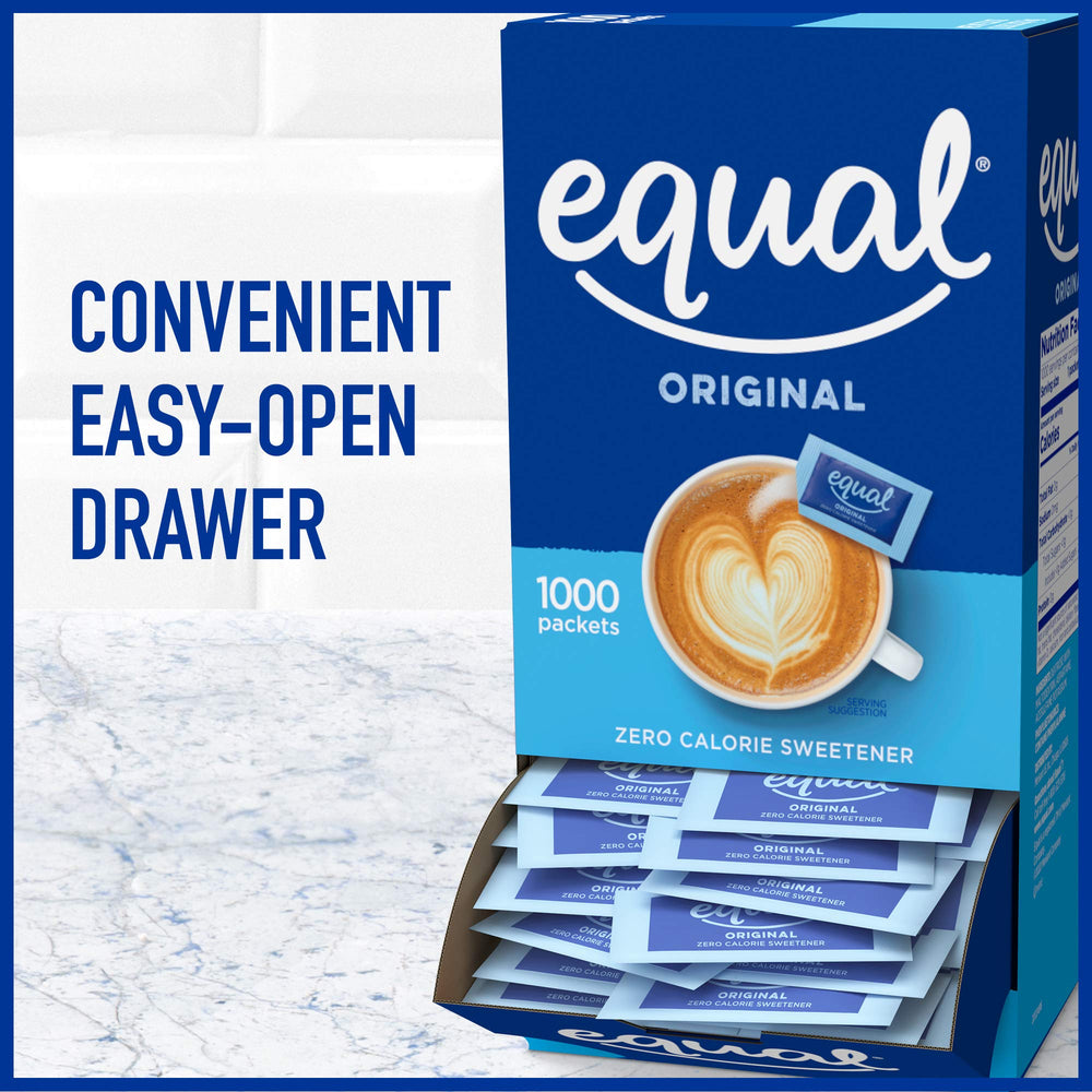 Equal packets fanned on surface highlighting convenient single-serve benefit