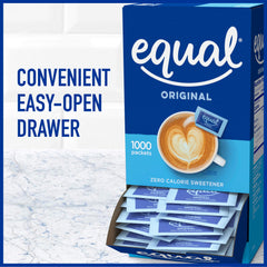 Equal packets fanned on surface highlighting convenient single-serve benefit