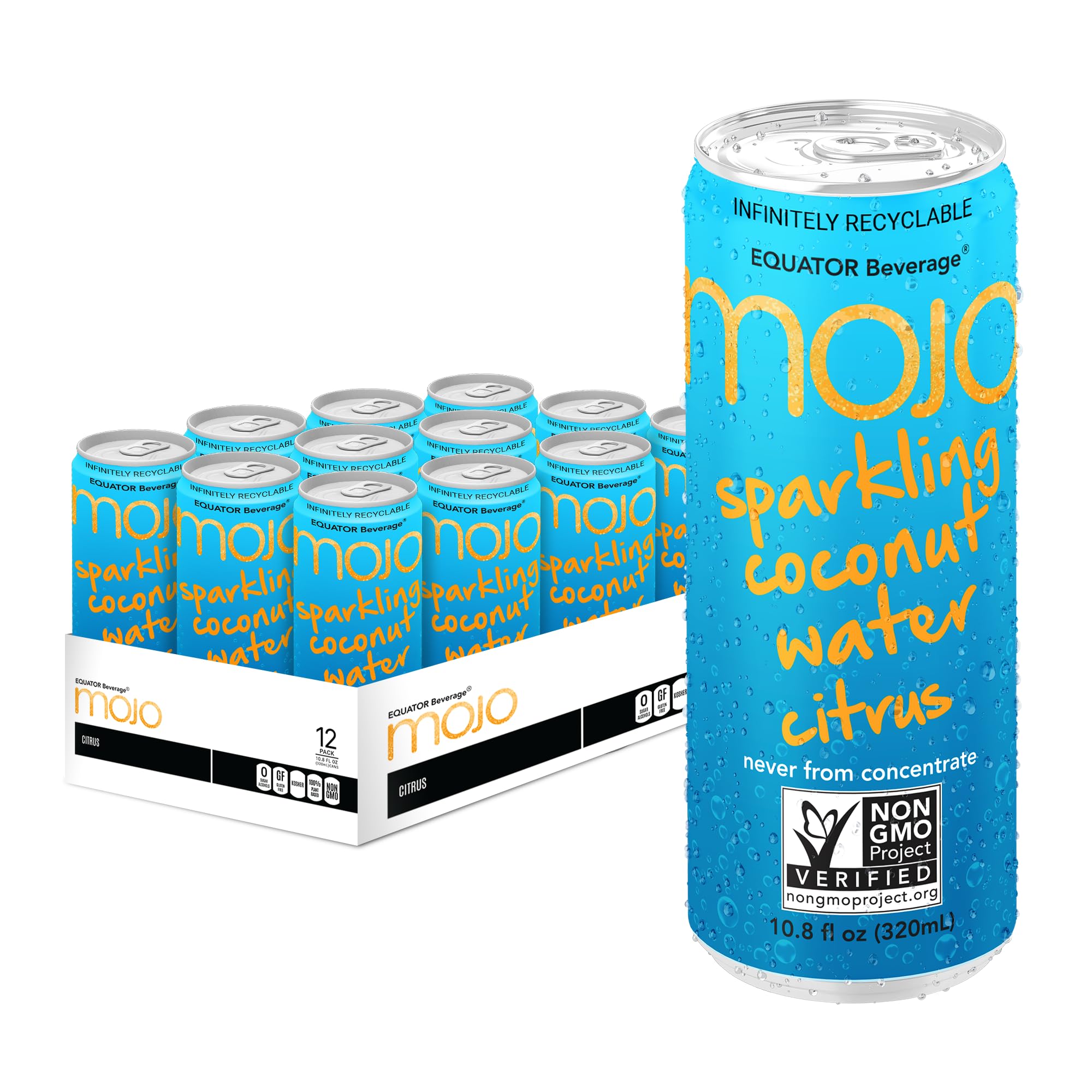 EQUATOR MOJO front packaging showing can design and citrus branding for easy recognition