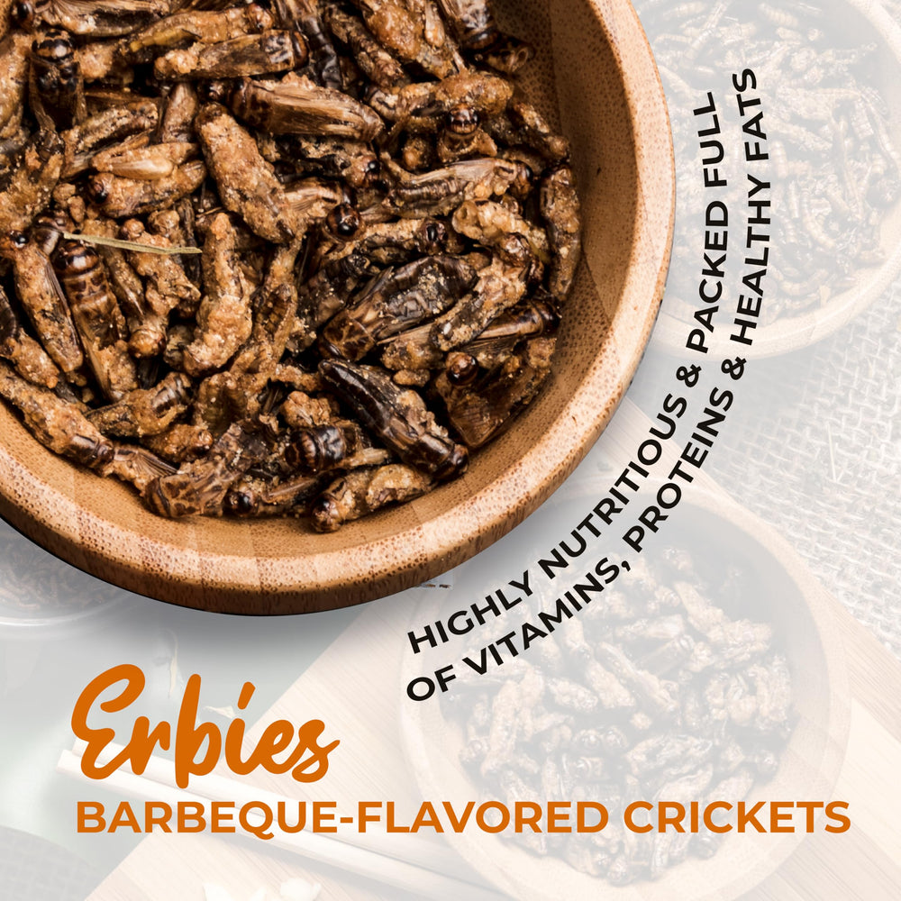 Erbies texture detail of individual cricket showing crispness and roasted appearance