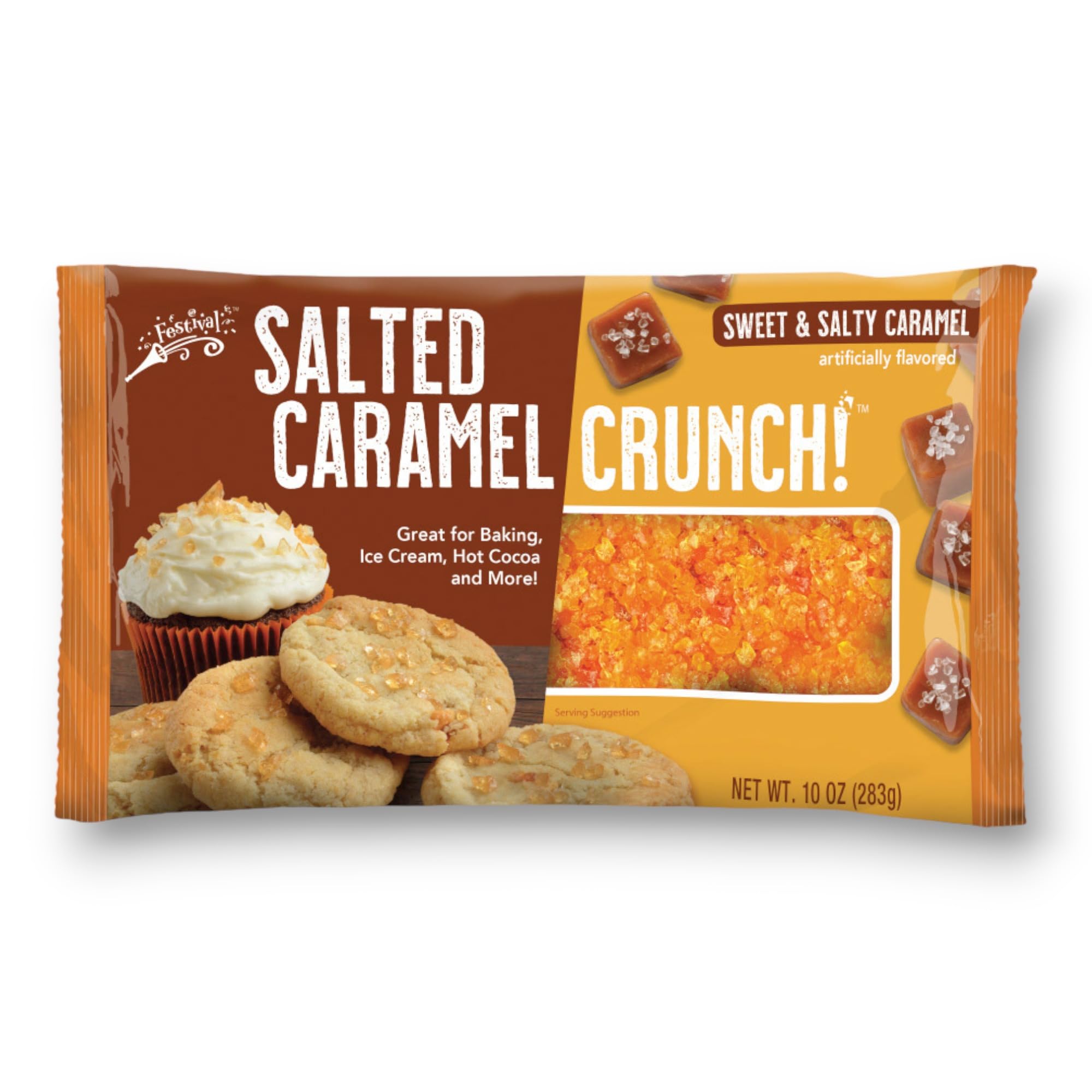 Erbies jar front packaging showing salted caramel crunch topping benefit: quick garnish